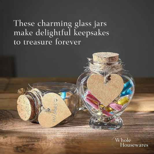 Heart Shaped Decorative Glass Bottles with Cork Stoppers 12pcs 5 oz Wish Bottles for Wedding Favors Keepsakes Spices Bath Salts Includes Personalized Heart Labels and String