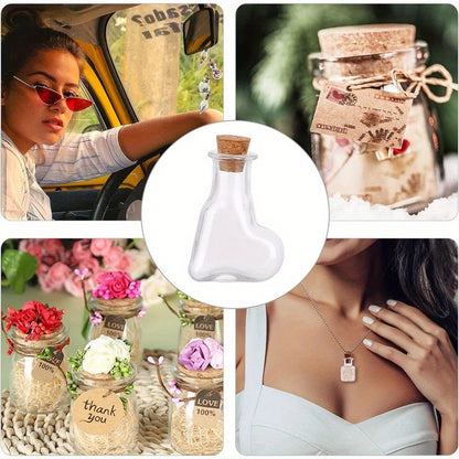 20Pcs Heart Shape Mini Wish Bottles Clear Tiny Wishing Bottle Glass Vials Jar with Wood Cork Stopper & 20Pcs Eye Pin Peg Bails for DIY Crafting Message