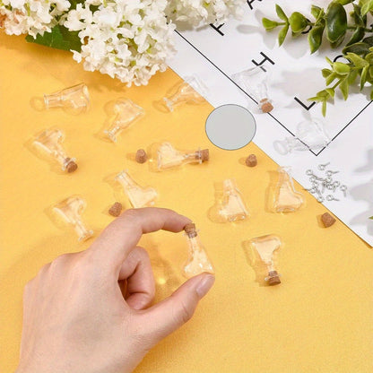 20Pcs Heart Shape Mini Wish Bottles Clear Tiny Wishing Bottle Glass Vials Jar with Wood Cork Stopper & 20Pcs Eye Pin Peg Bails for DIY Crafting Message