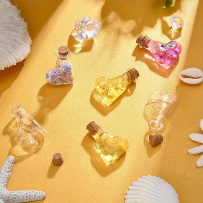 20Pcs Heart Shape Mini Wish Bottles Clear Tiny Wishing Bottle Glass Vials Jar with Wood Cork Stopper & 20Pcs Eye Pin Peg Bails for DIY Crafting Message