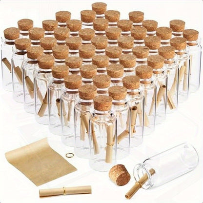 48 Pack 0.34oz Create A Message In A Bottle Kit Bulk Small Glass Cork Bottles with Mini Scrolls for Time Capsules Wedding Favors