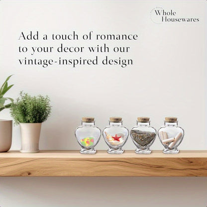 Heart Shaped Decorative Glass Bottles with Cork Stoppers 12pcs 5 oz Wish Bottles for Wedding Favors Keepsakes Spices Bath Salts Includes Personalized Heart Labels and String