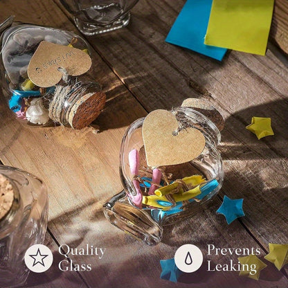 Heart Shaped Decorative Glass Bottles with Cork Stoppers 12pcs 5 oz Wish Bottles for Wedding Favors Keepsakes Spices Bath Salts Includes Personalized Heart Labels and String