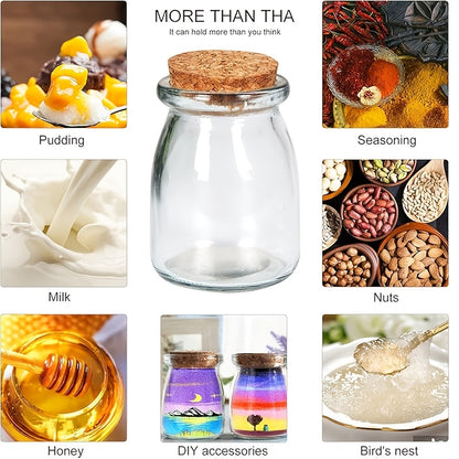 20pcs Mini Mason Jars with Corks, Brown Kraft Labels & Natural Hemp Twine - 3.38oz Glass Wishing Bottles for Messages, Wedding Favors, Pudding, and Honey Storage - Reusable & Hand Wash Only