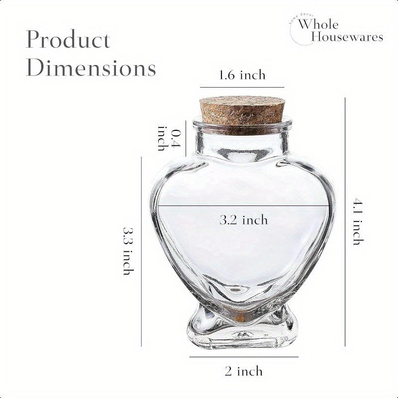 Heart Shaped Decorative Glass Bottles with Cork Stoppers 12pcs 5 oz Wish Bottles for Wedding Favors Keepsakes Spices Bath Salts Includes Personalized Heart Labels and String